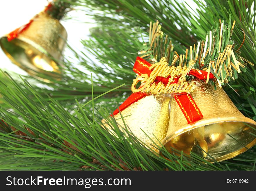 Christmas ornaments. Bells,fir tree.