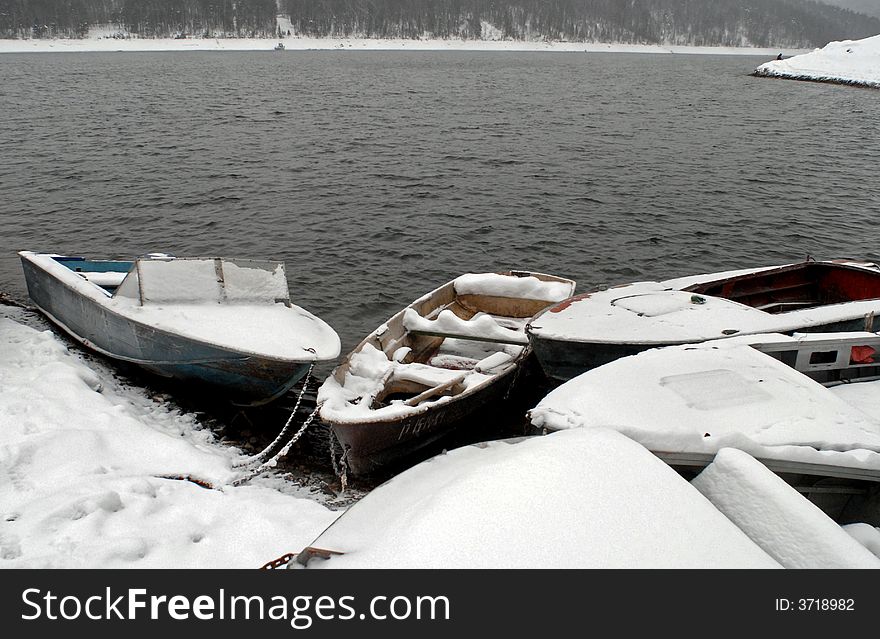 Boats in a siberian winter.