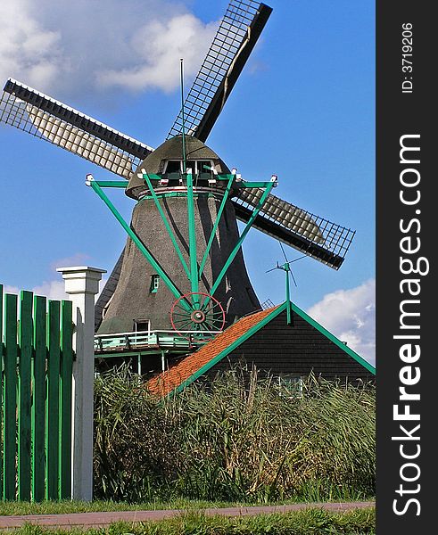 Traditional dutch windmill in open air museum