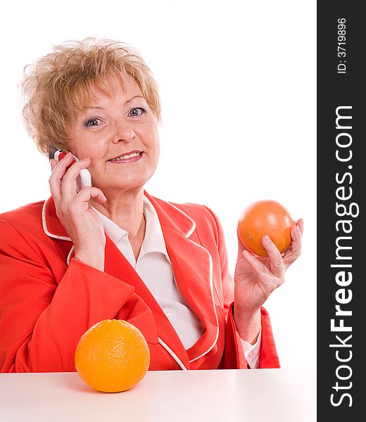 Attractive mature woman with orange