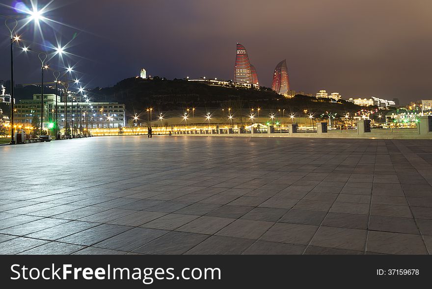 Azerbaijan baku boulevard landscapes lights night scenes telecommunication tower tv. Azerbaijan baku boulevard landscapes lights night scenes telecommunication tower tv