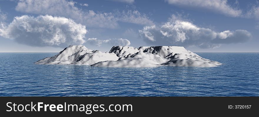 The big iceberg on  the open ocean - 3d landscape scene.