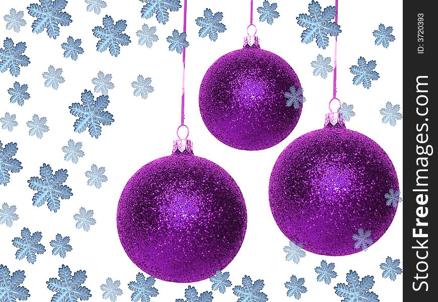 Violet Christmas balls over white background