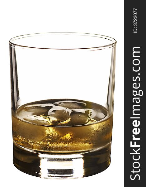 Isolate single malt whiskey on the rocks over a white background