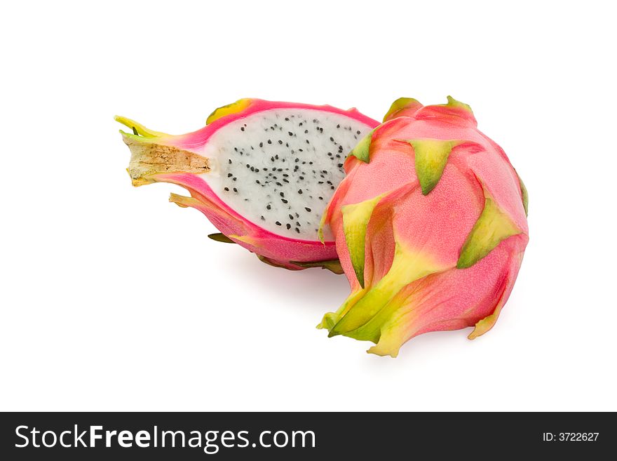 Pink-skinned pitahaya with clipping path on white background