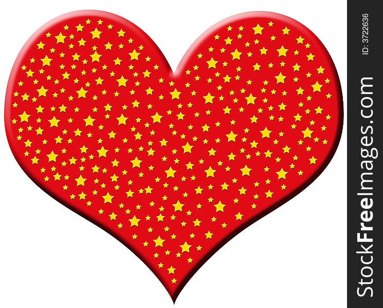 Big red plastic heart with many little golden stars. Big red plastic heart with many little golden stars