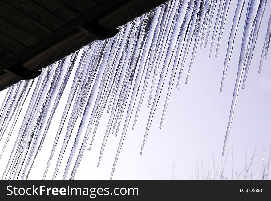 Photo of icicles on the roof