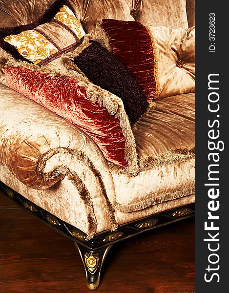 Beautiful pillows on a stylish and fashionable sofa