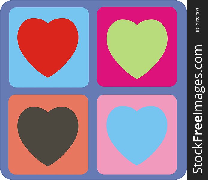 Retro Hearts in different colors background