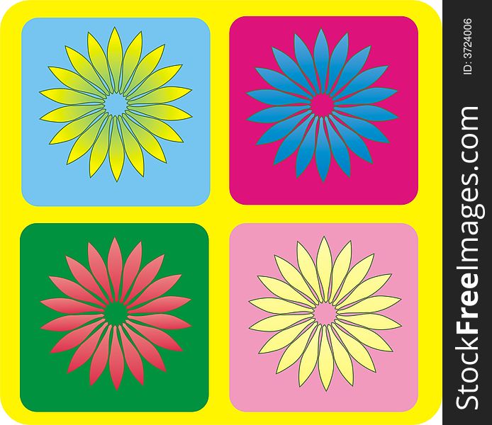 Retro flowers in different colors background
