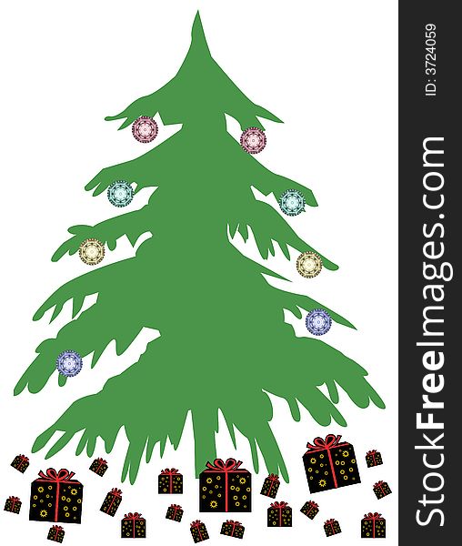 A christmas tree with a few presents - background. A christmas tree with a few presents - background