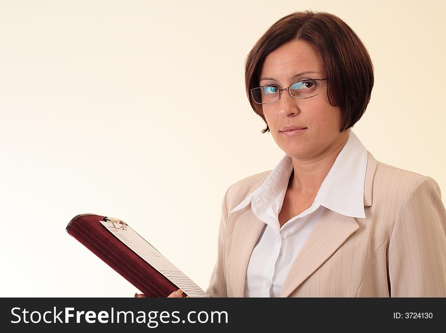 White businesswoman with notepad