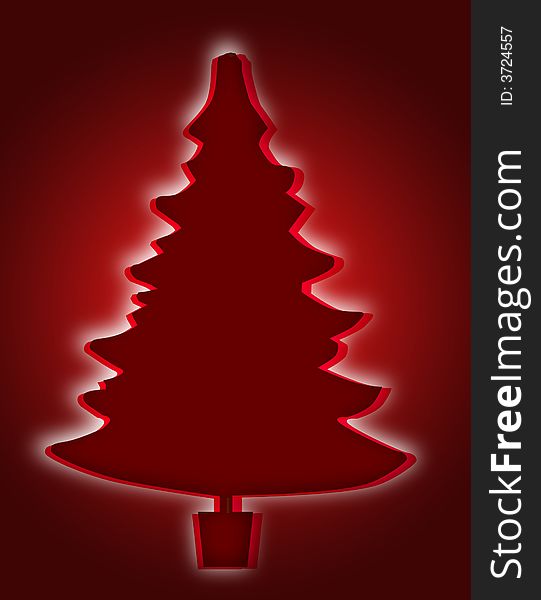 Red Christmas tree background - Greeting card