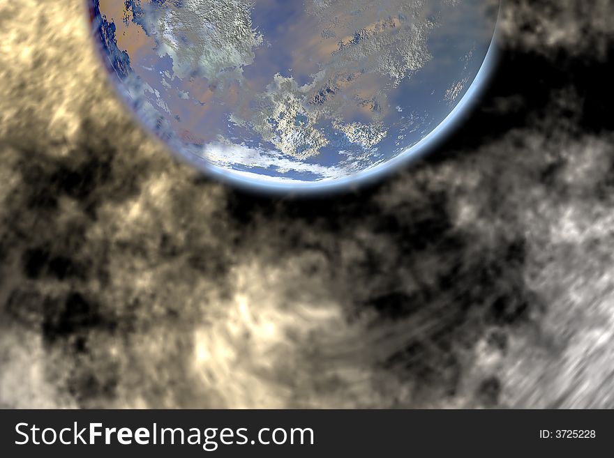 Bird's eye view of planet with cloud