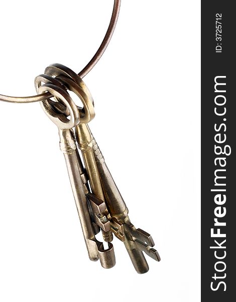 Four brass skeleton keys on a keyring