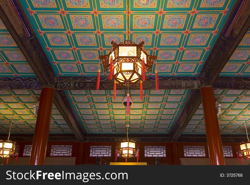 A highly decorative ceiling in an old house in Beijing. A highly decorative ceiling in an old house in Beijing