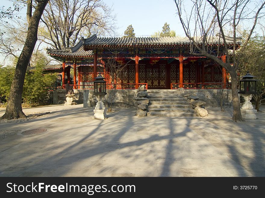 An ancient Chinese building in a garden in Beijing. An ancient Chinese building in a garden in Beijing