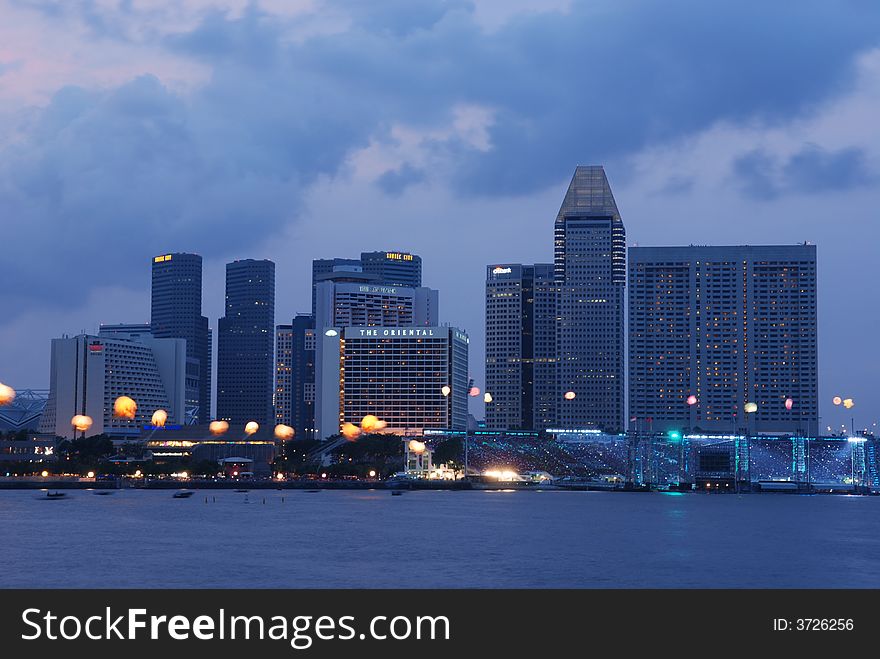 Colorful night scene and sea of modern city