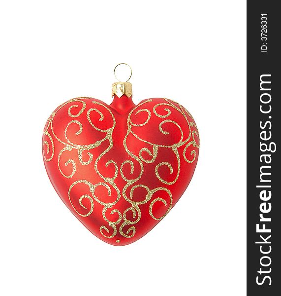 Red christmas decoration - heart on isolate