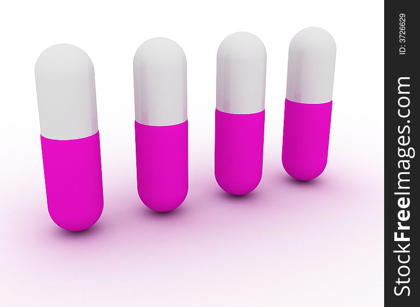 Pink-white capsules on white background made in 3d