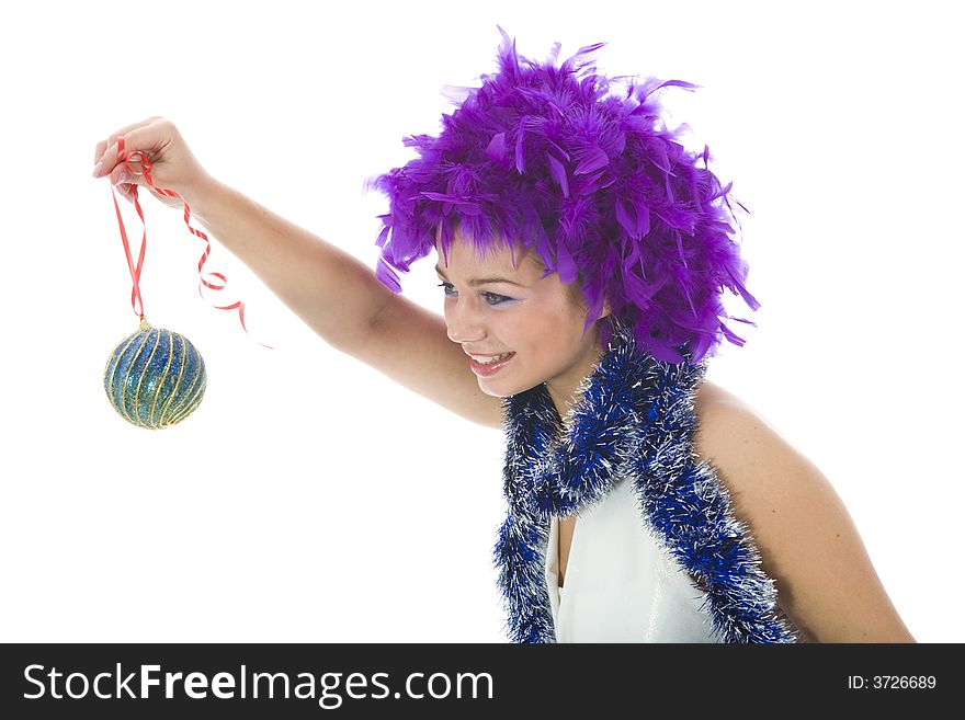 Beautiful woman with christmas decoration on isolated background