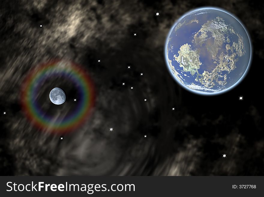 Star moon earth cloud