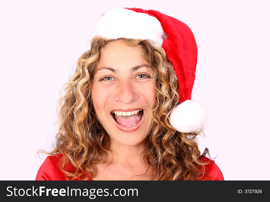 Digital photo of a woman with a christmas hat. Digital photo of a woman with a christmas hat.