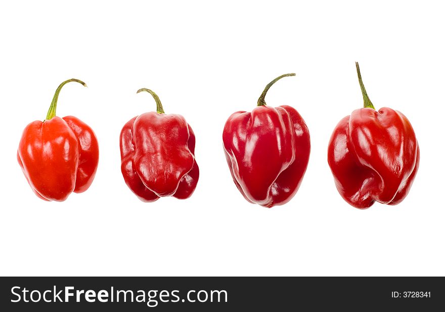 Red cayenne peppers from suriname isolated on a white background. Red cayenne peppers from suriname isolated on a white background