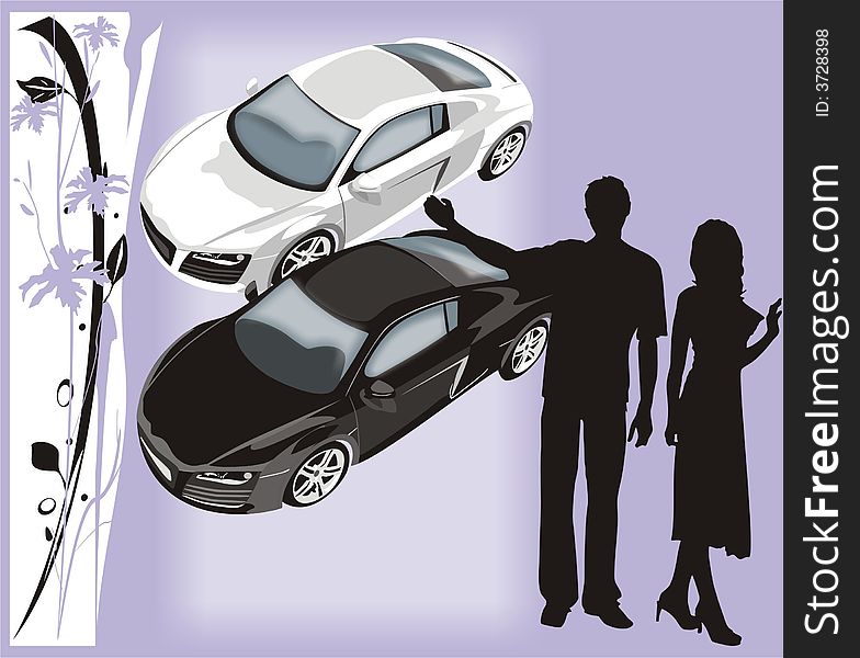 Silhouette of the woman and man on a background of cars (vector). Silhouette of the woman and man on a background of cars (vector)