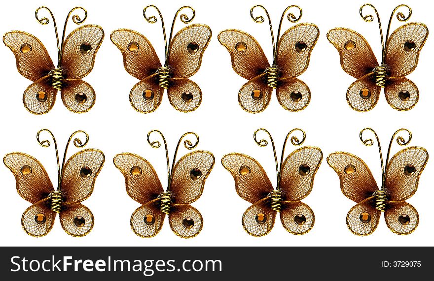 Gold butterfly image on the white background