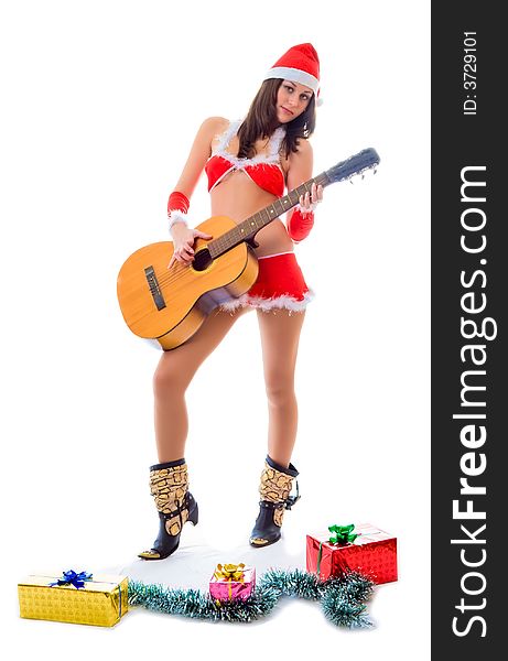 Santa helper girl playing guitar