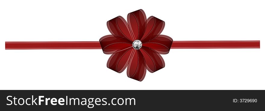 Red bow with contour on the white background