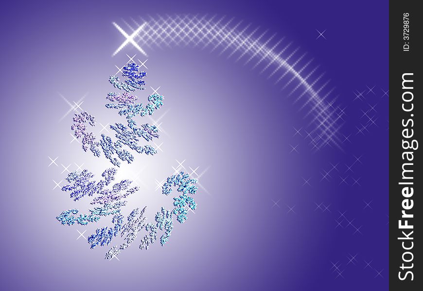 Illustration: christmas tree and comet star over white and blue background . The tree is created from a fractal.