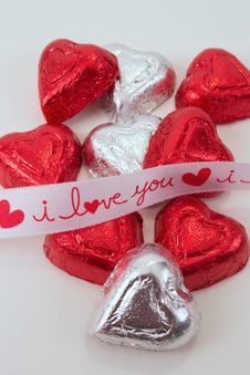 I Love You Ribbon Across Candy Hearts Royalty Free Stock Images I Love You Ribbon Across Candy Hearts Royalty Free Stock Images
