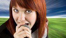 Girl Singing Karaoke On Microphone Stock Photography Girl Singing Karaoke On Microphone Stock Photography