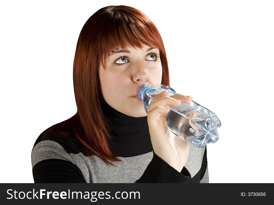 Beautiful girl with red hair drinking water, thirsty.

Studio shot. Beautiful girl with red hair drinking water, thirsty.

Studio shot.