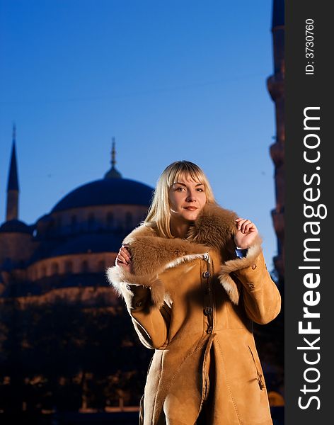 Beautiful blond girl in lambskin coat (Turkey, Istanbul)