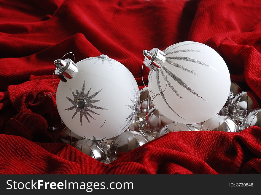 Christmas decoration balls on red