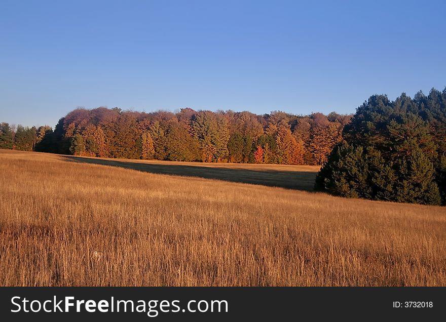 Rural landscape in Michigan's upper peninsula during autumn time