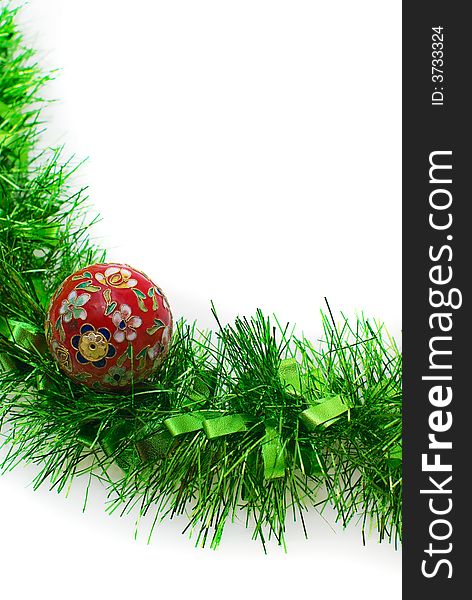 Christmas Time: Isolated Tinsel And Bauble