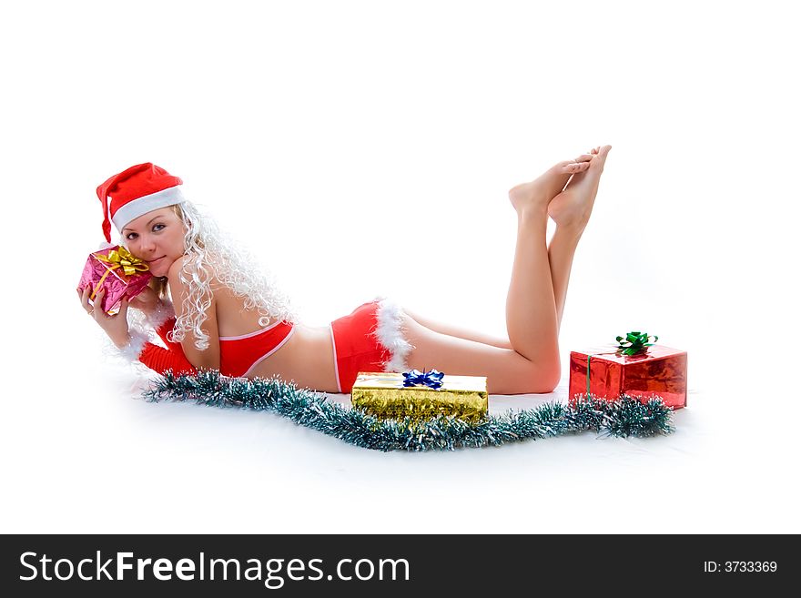 Sexy Santa Helper Girl Holding A Gifr