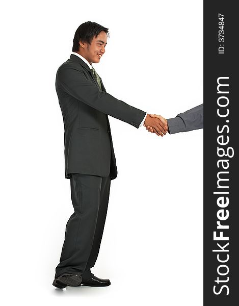 Men shaking hands over a white background