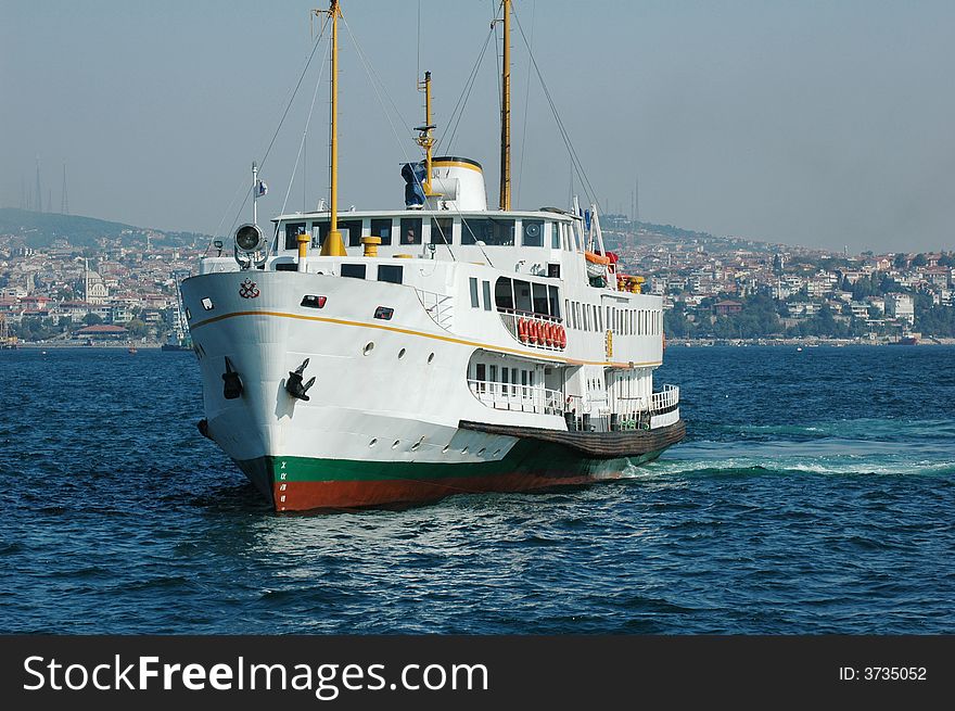 Typical ferry carrying passengers in Bosporus Istanbul