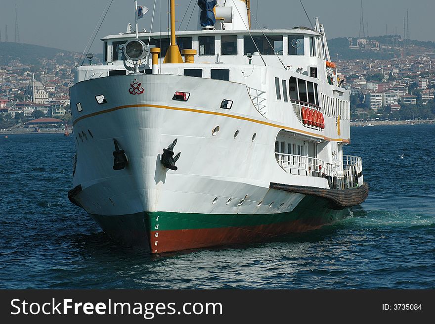 Typical ferry carrying passengers in Bosporus Istanbul