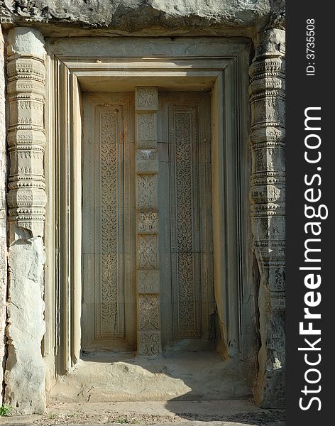 Stone Door In Angkor, Cambodia