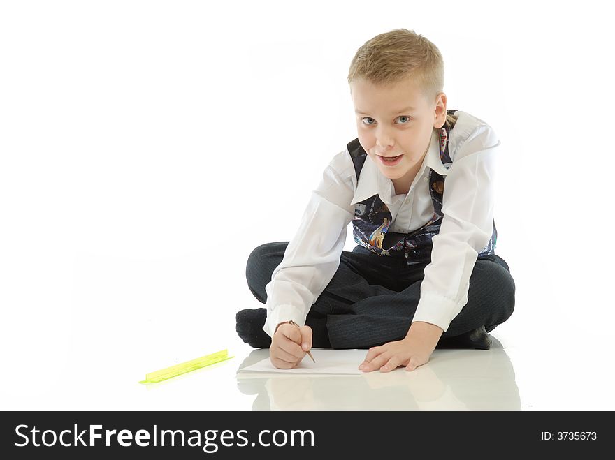 The schoolboy drawing on a white background. The schoolboy drawing on a white background