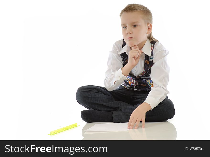 The schoolboy drawing on a white background. The schoolboy drawing on a white background