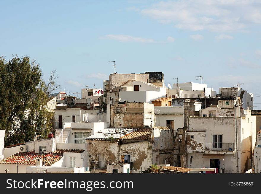 View over villas in ibiza town