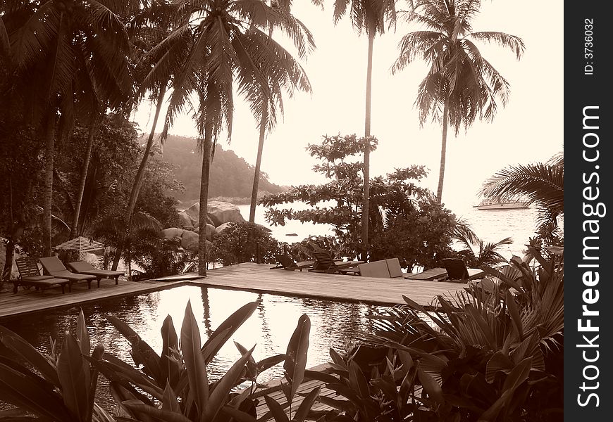 Lang Tengah d'coconut resort and lovely swimming pool view. Lang Tengah d'coconut resort and lovely swimming pool view