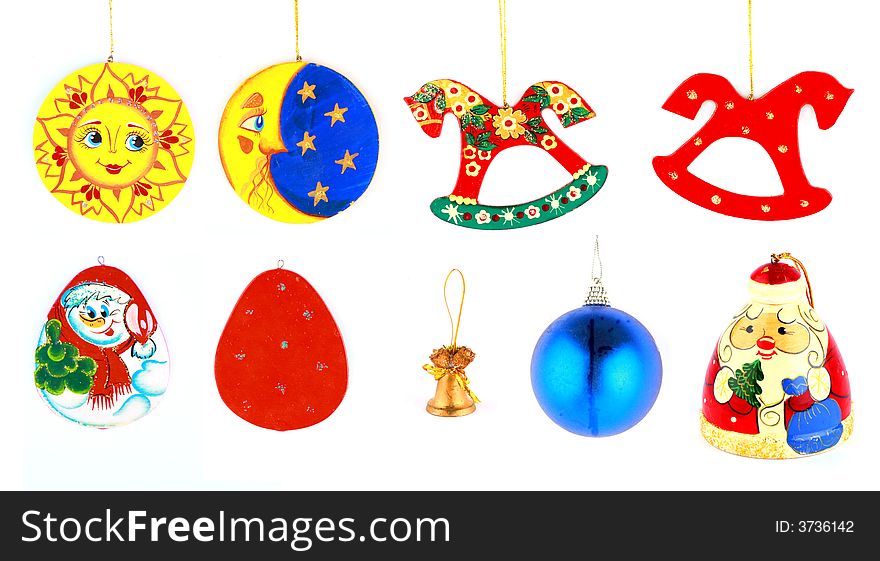 Set of Christmas tree decorations toys. Set of Christmas tree decorations toys